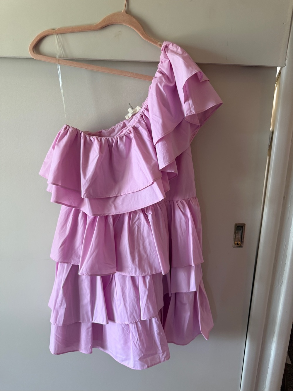 entro Pink One-Shoulder Ruffle Tiered Dress